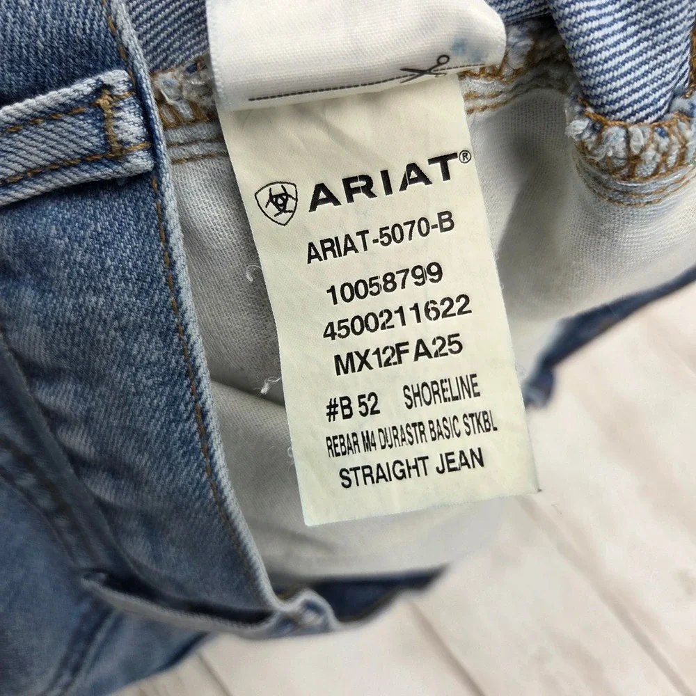 Ariat Rebar M4 Relaxed Straight Jeans Men 34x32 Shoreline Light Wash 10058799